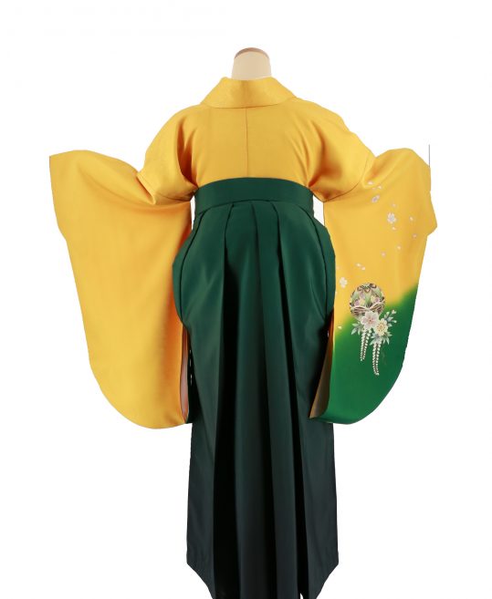 卒業式袴レンタルNo.401[王道古典]黄色×緑グラデ・手毬・桜・藤